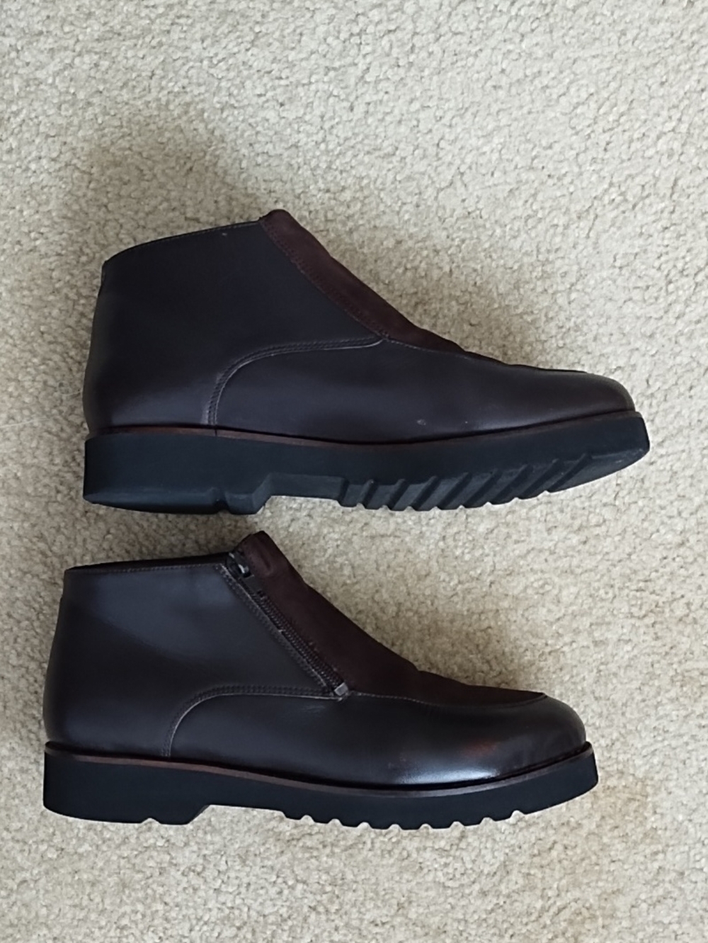 LL Bean Leather Suede Ankle Boots Women's 9M Dark Brown 90s Side Zip Chunky - Picture 2 of 9